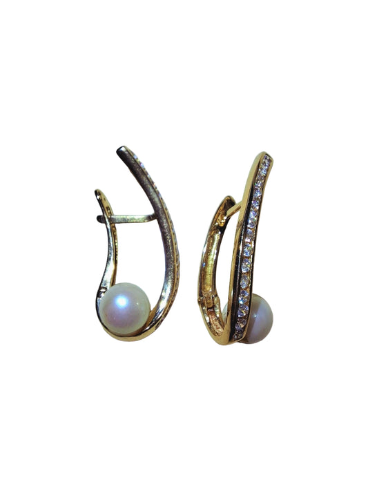 Pendientes Oro Amarillo Con Perlas Y Circonitas